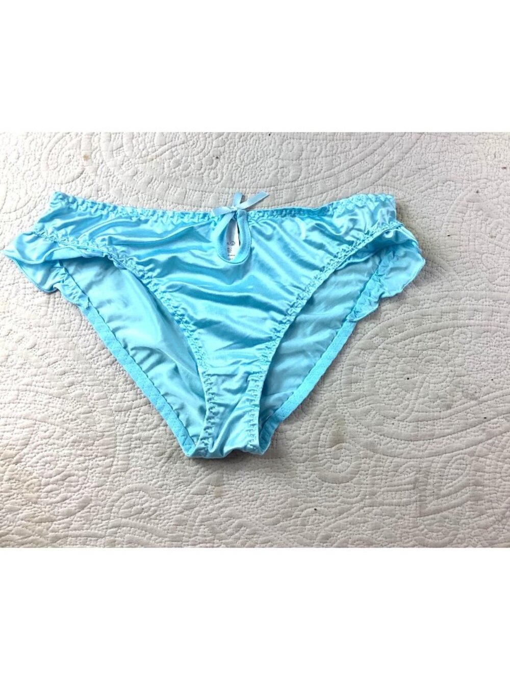 Light Blue Keyhole Satin Bikini Panties*Ruffle Trim*XL*Sissy*Femboy*Cosplay*NIP
